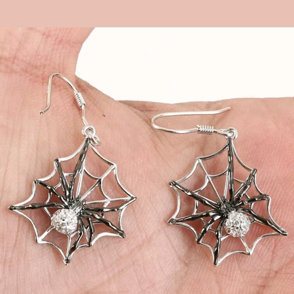 Sterling silver & white sapphire spider earrings